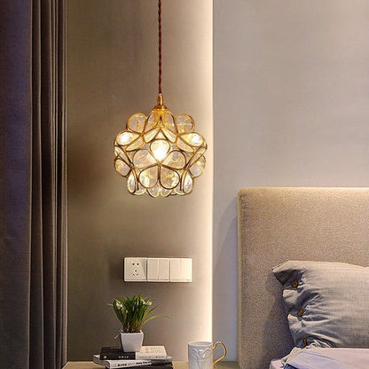 Pendant Lamp Bohemian with Flower-Shaped Glass Shade and Brass Frame