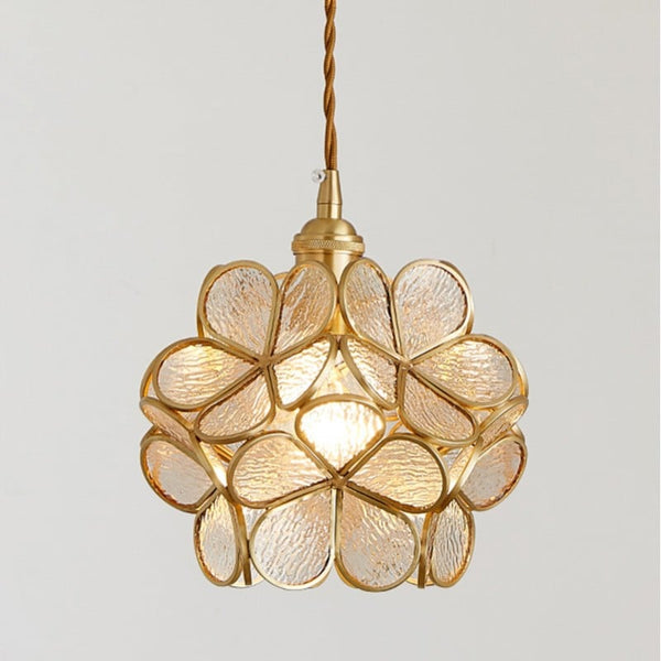 Pendant Lamp Bohemian with Flower-Shaped Glass Shade and Brass Frame