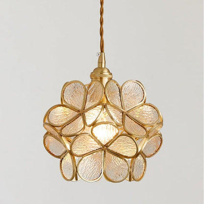Pendant Lamp Bohemian with Flower-Shaped Glass Shade and Brass Frame