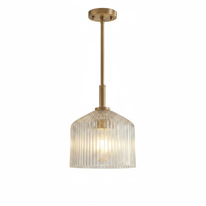 Pendant Lamp Farmhouse with Ribbed Glass Shade and Brass Finish