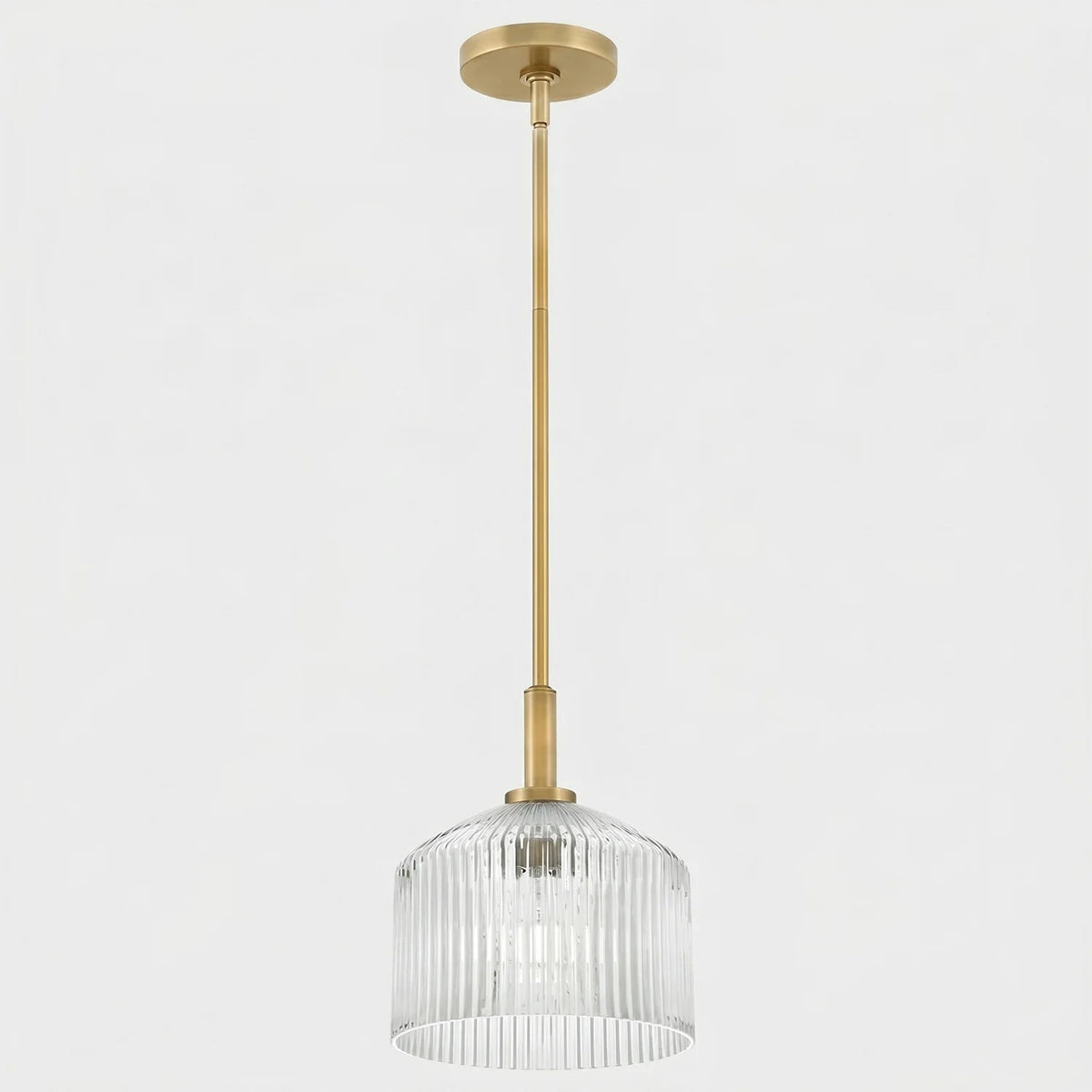 Pendant Lamp Farmhouse with Ribbed Glass Shade and Brass Finish
