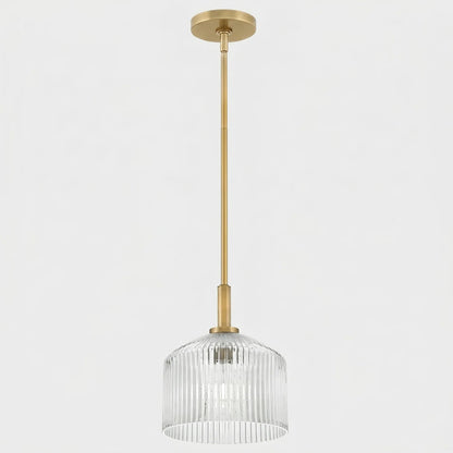 Pendant Lamp Farmhouse with Ribbed Glass Shade and Brass Finish