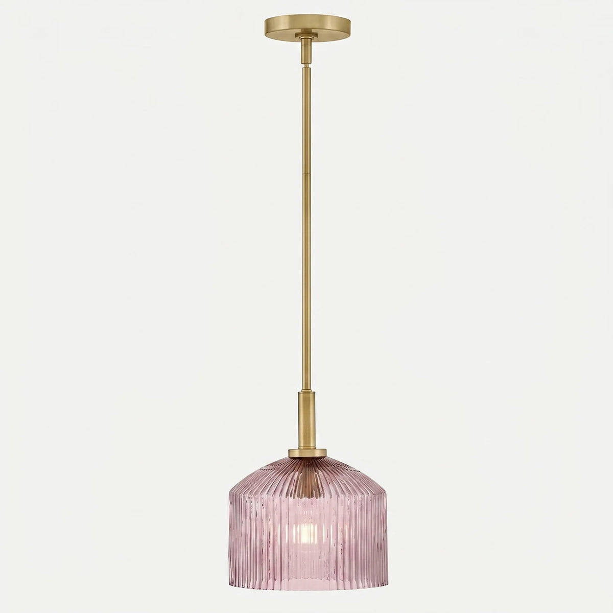Pendant Lamp Farmhouse with Ribbed Glass Shade and Brass Finish