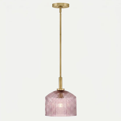 Pendant Lamp Farmhouse with Ribbed Glass Shade and Brass Finish
