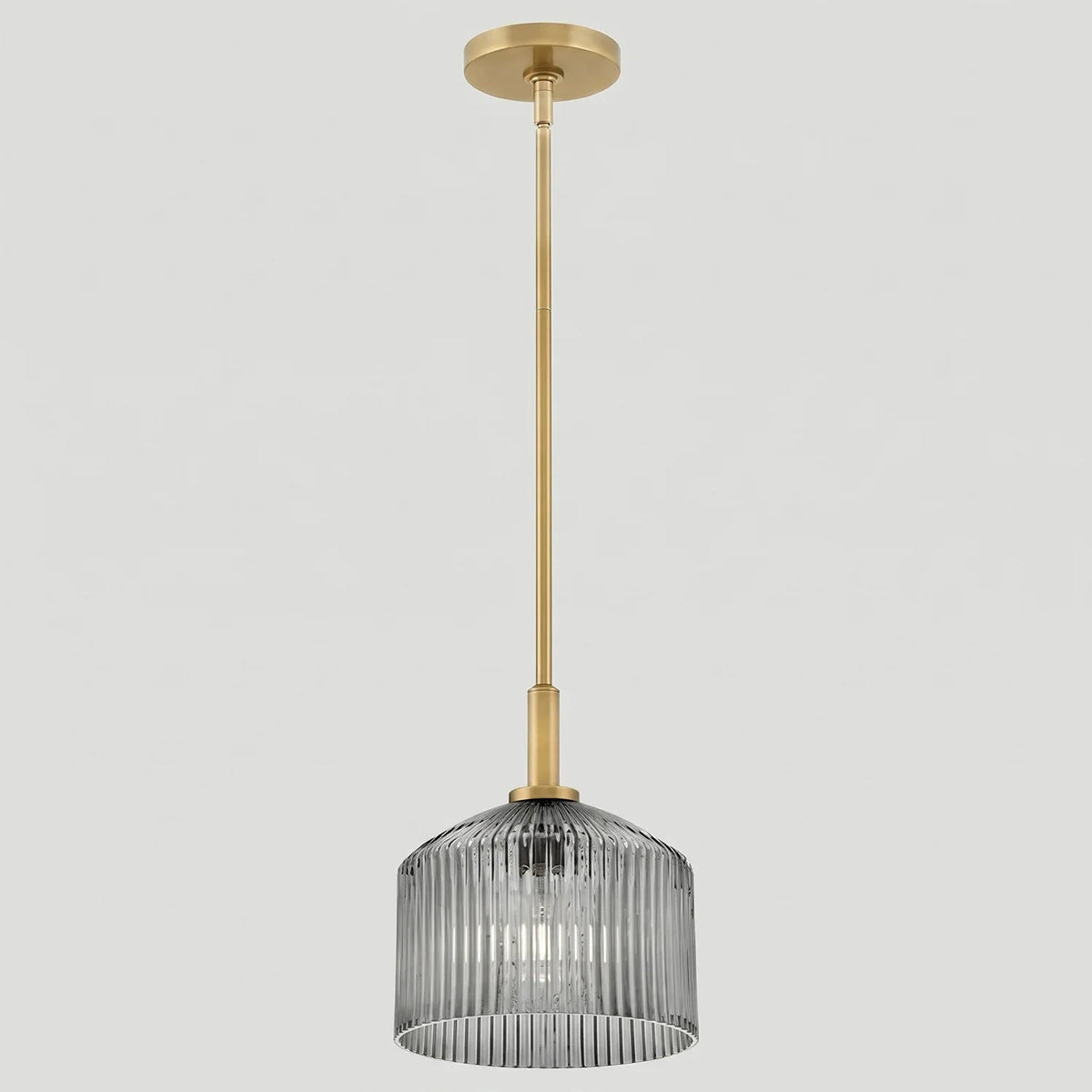 Pendant Lamp Farmhouse with Ribbed Glass Shade and Brass Finish