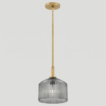 Pendant Lamp Farmhouse with Ribbed Glass Shade and Brass Finish