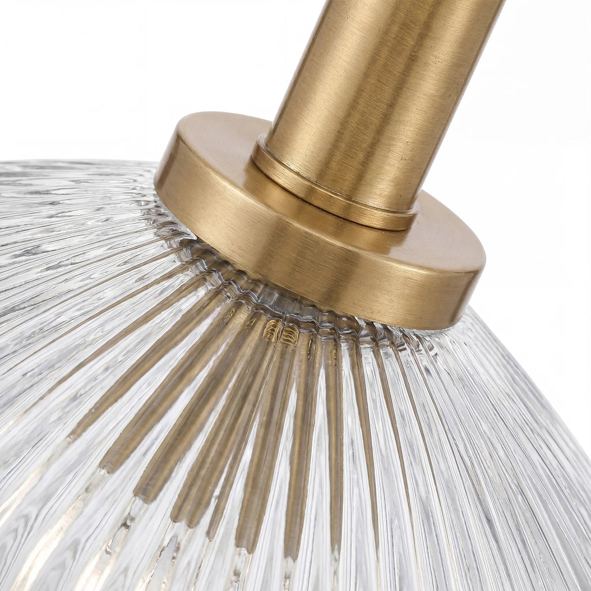 Pendant Lamp Farmhouse with Ribbed Glass Shade and Brass Finish