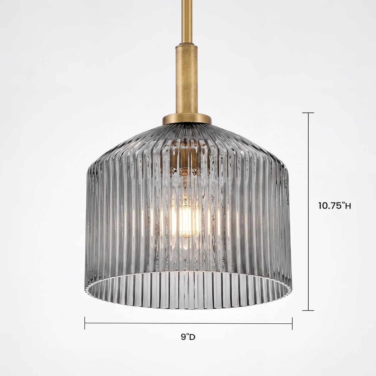 Pendant Lamp Farmhouse with Ribbed Glass Shade and Brass Finish