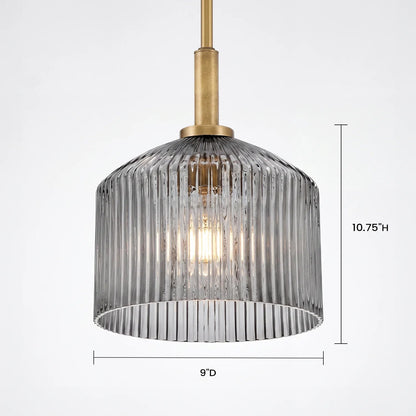 Pendant Lamp Farmhouse with Ribbed Glass Shade and Brass Finish