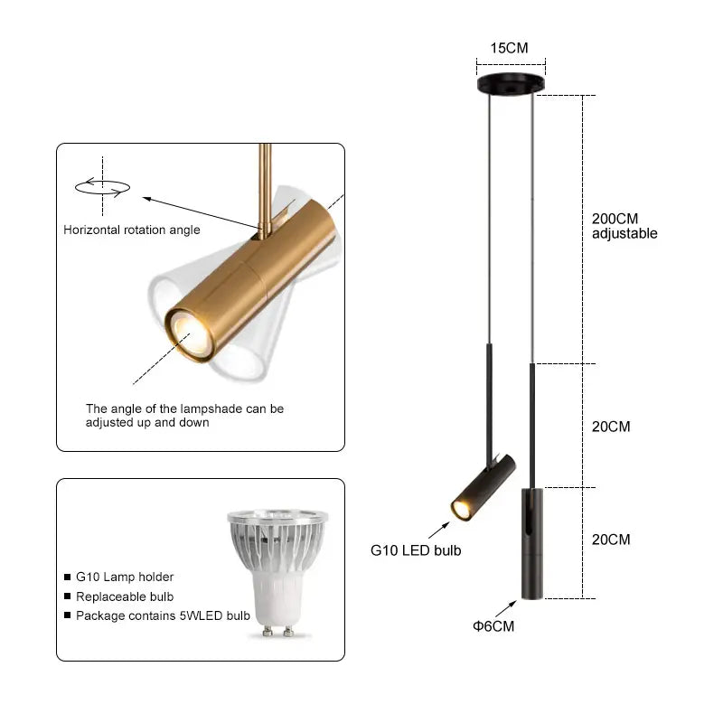 Pendant Lamp Minimalist Cylinder Spotlight with Adjustable Height
