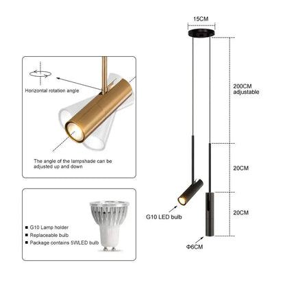 Pendant Lamp Minimalist Cylinder Spotlight with Adjustable Height