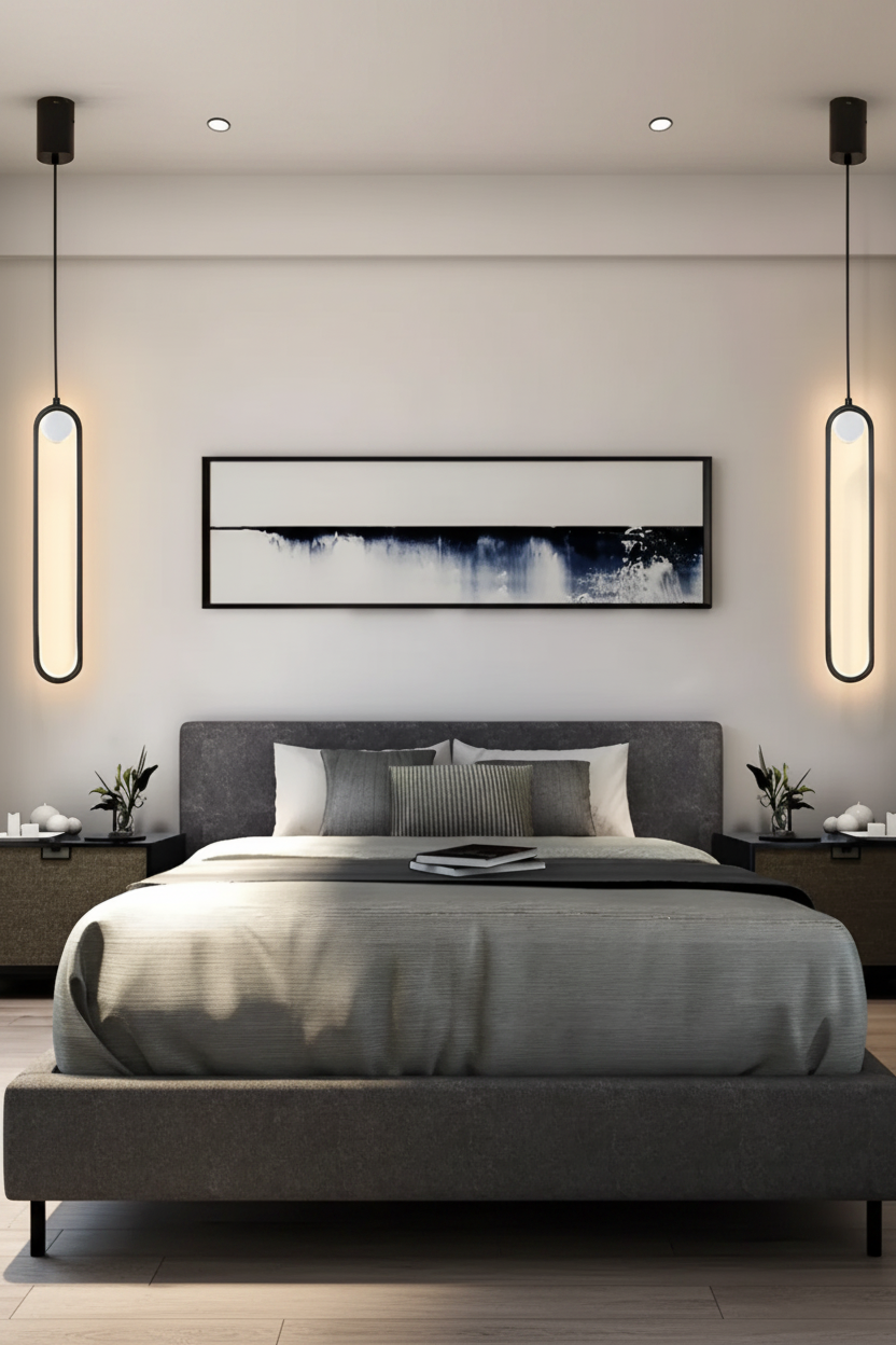 Pendant Lamp Minimalist LED with Oval Tube Shape and Adjustable Light Color