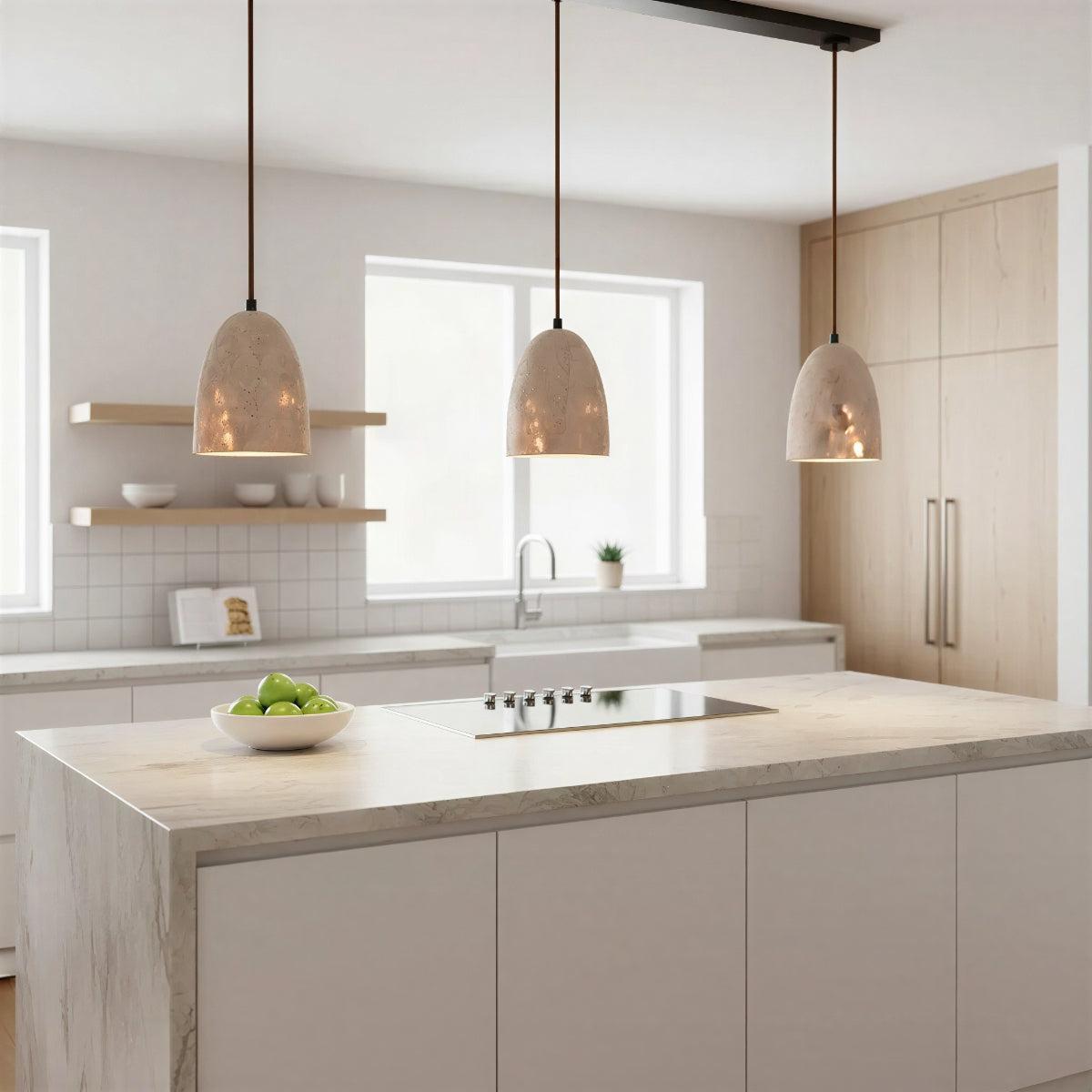 Pendant Lamp Minimalist Stone Shade with Warm Glow and Adjustable Height