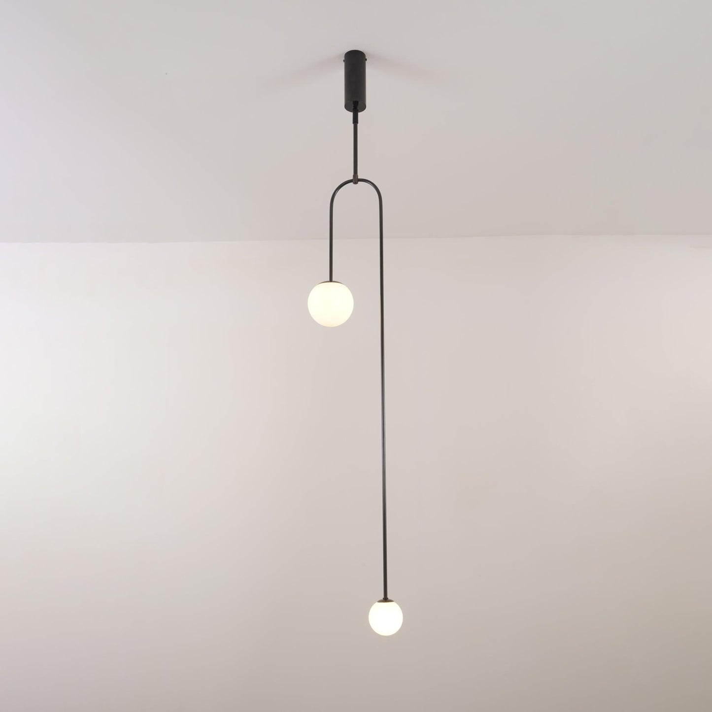 Pendant Lamp Minimalist with Arch Frame and Opal Glass Globe Shades