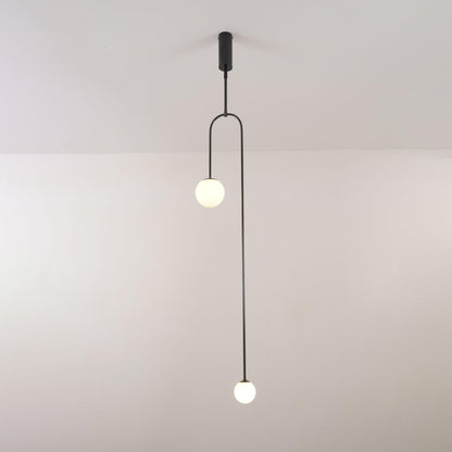 Pendant Lamp Minimalist with Arch Frame and Opal Glass Globe Shades