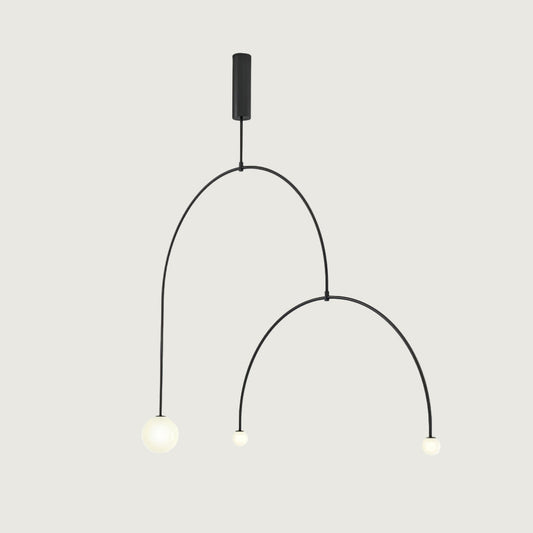 Pendant Lamp Minimalist with Arch Frame and Opal Glass Globe Shades