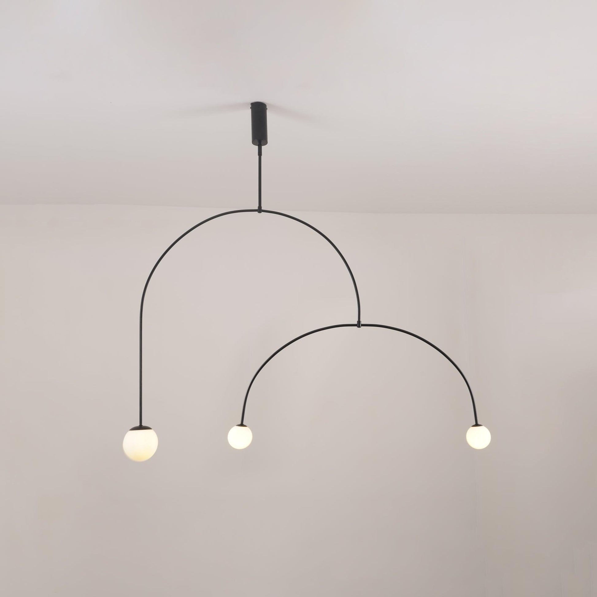 Pendant Lamp Minimalist with Arch Frame and Opal Glass Globe Shades