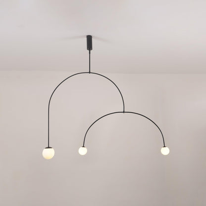Pendant Lamp Minimalist with Arch Frame and Opal Glass Globe Shades
