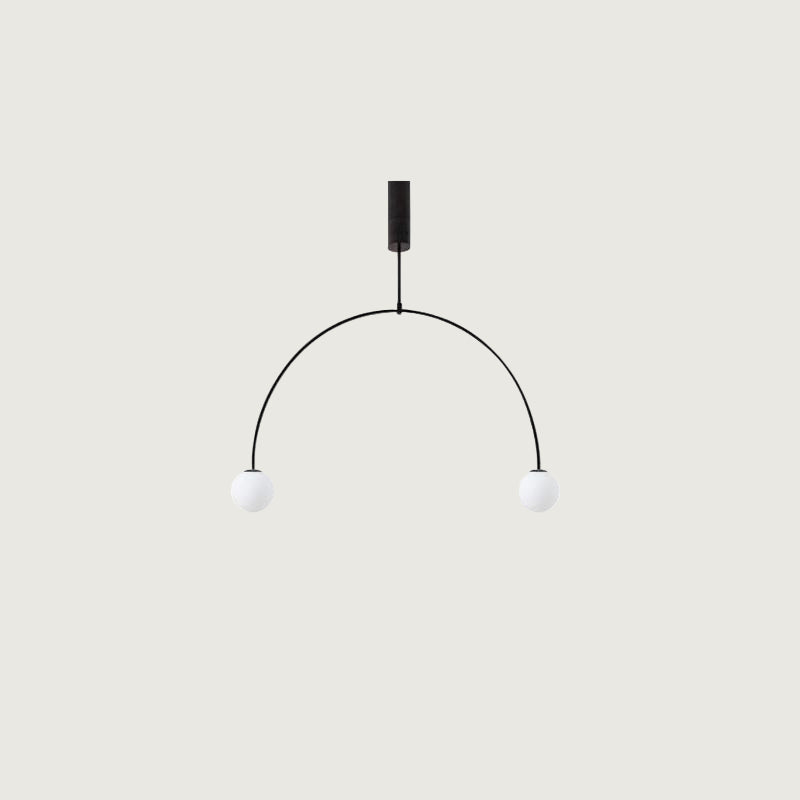 Pendant Lamp Minimalist with Arch Frame and Opal Glass Globe Shades