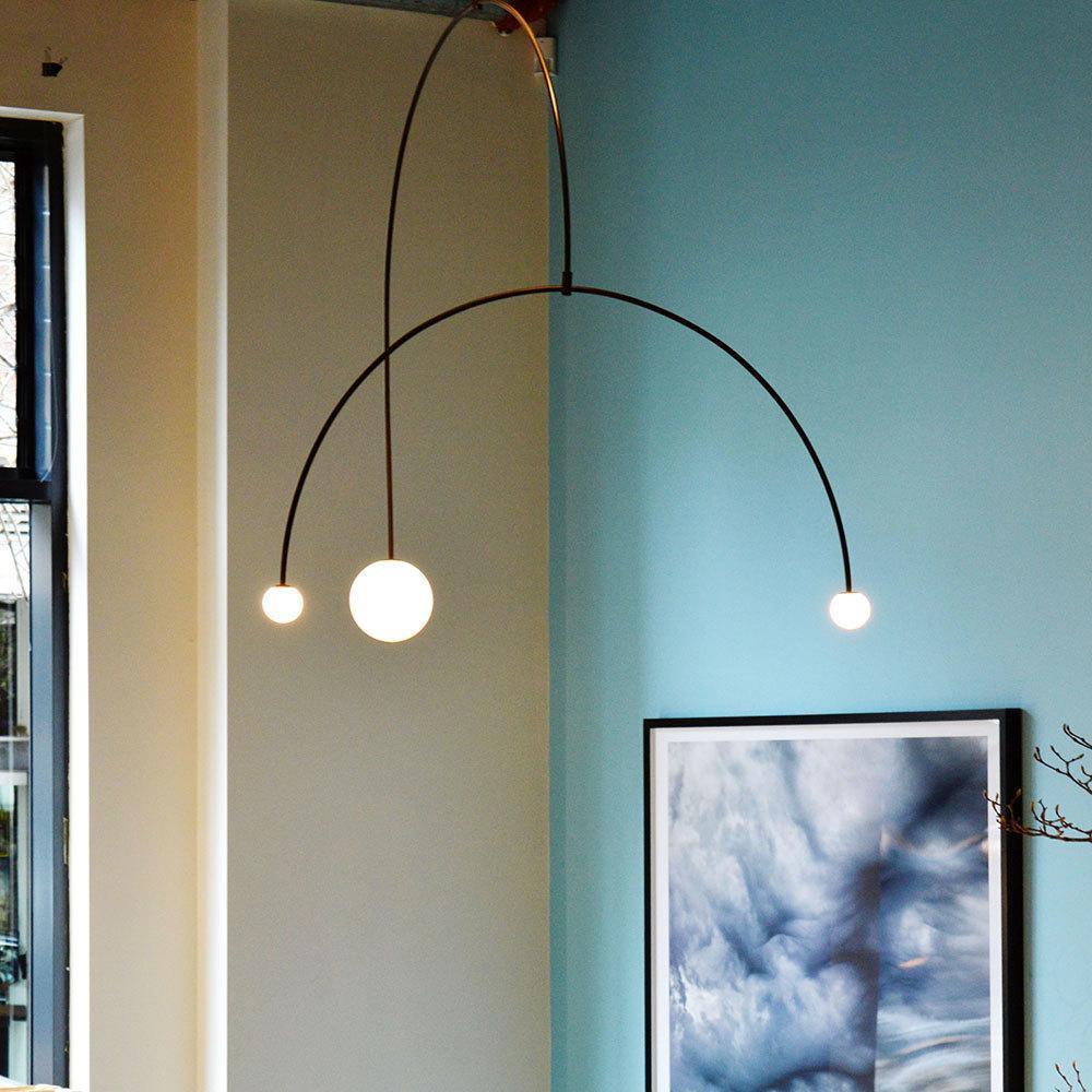 Pendant Lamp Minimalist with Arch Frame and Opal Glass Globe Shades