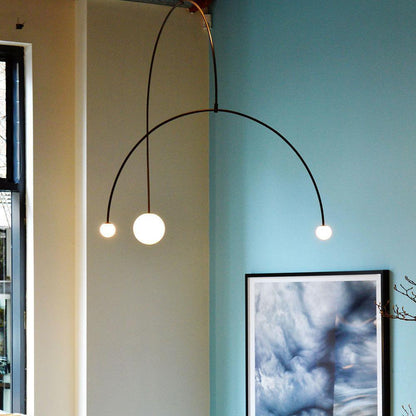 Pendant Lamp Minimalist with Arch Frame and Opal Glass Globe Shades