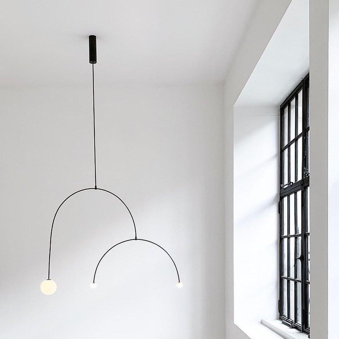 Pendant Lamp Minimalist with Arch Frame and Opal Glass Globe Shades