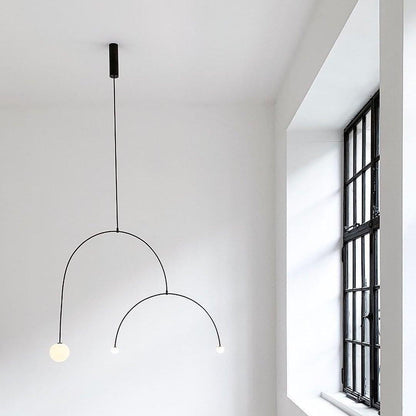 Pendant Lamp Minimalist with Arch Frame and Opal Glass Globe Shades