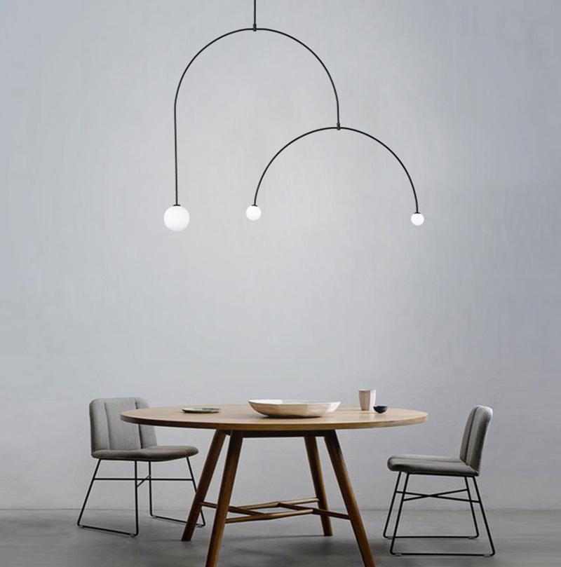 Pendant Lamp Minimalist with Arch Frame and Opal Glass Globe Shades