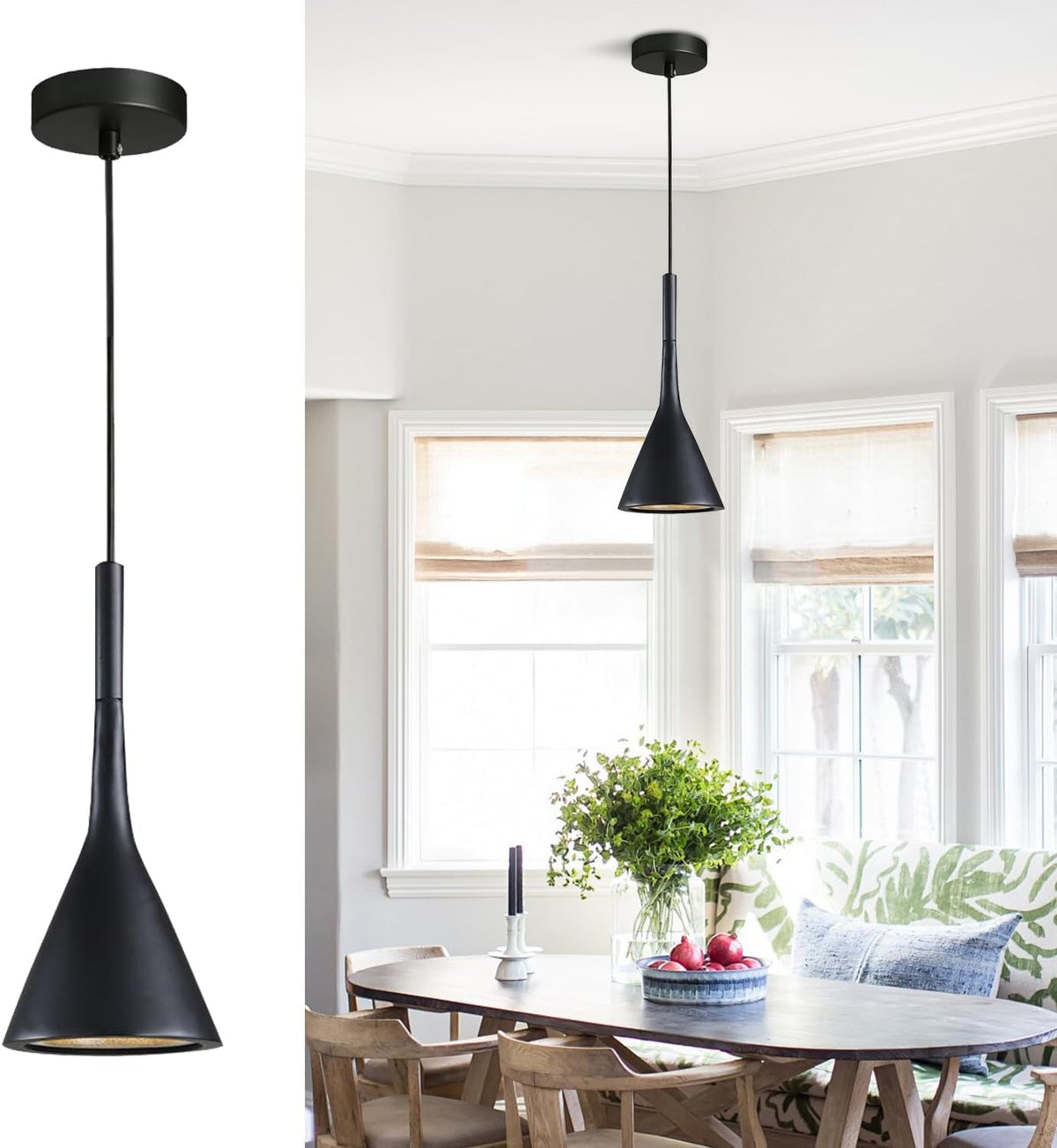 Pendant Lamp Minimalist with Cone Shade and Adjustable Cord