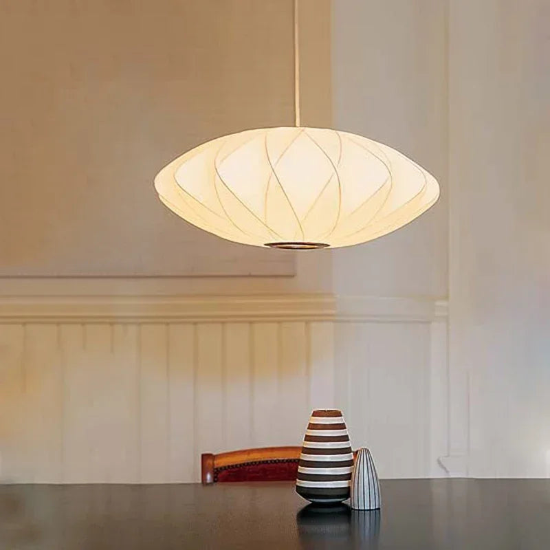 Pendant Lamp Minimalist with Saucer-Shaped Fabric Shade