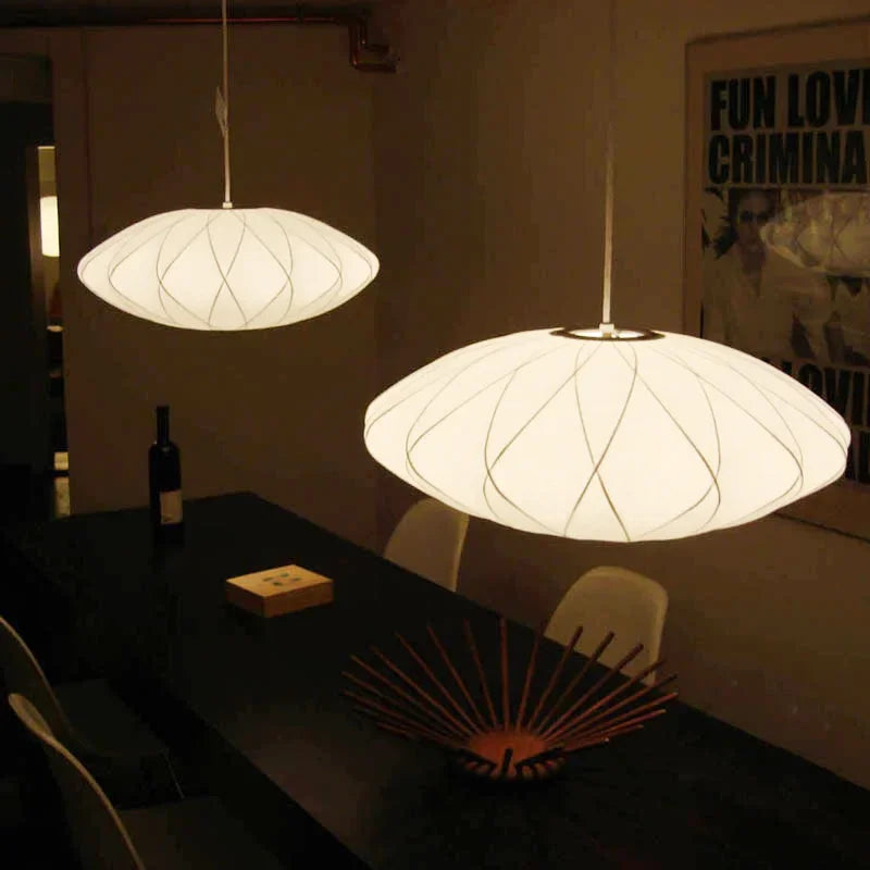 Pendant Lamp Minimalist with Saucer-Shaped Fabric Shade