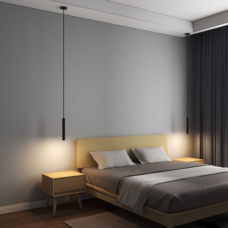 Pendant Lamp Minimalist with Slim Cylinder Shade and Hardwired LED