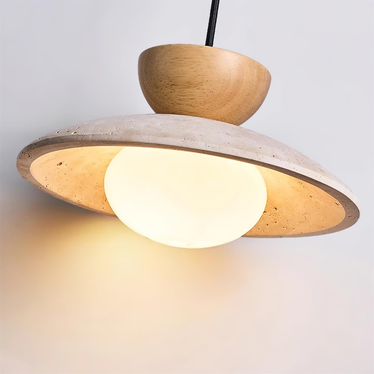 Pendant Lamp Minimalist with Travertine Shade and Globe Bulb