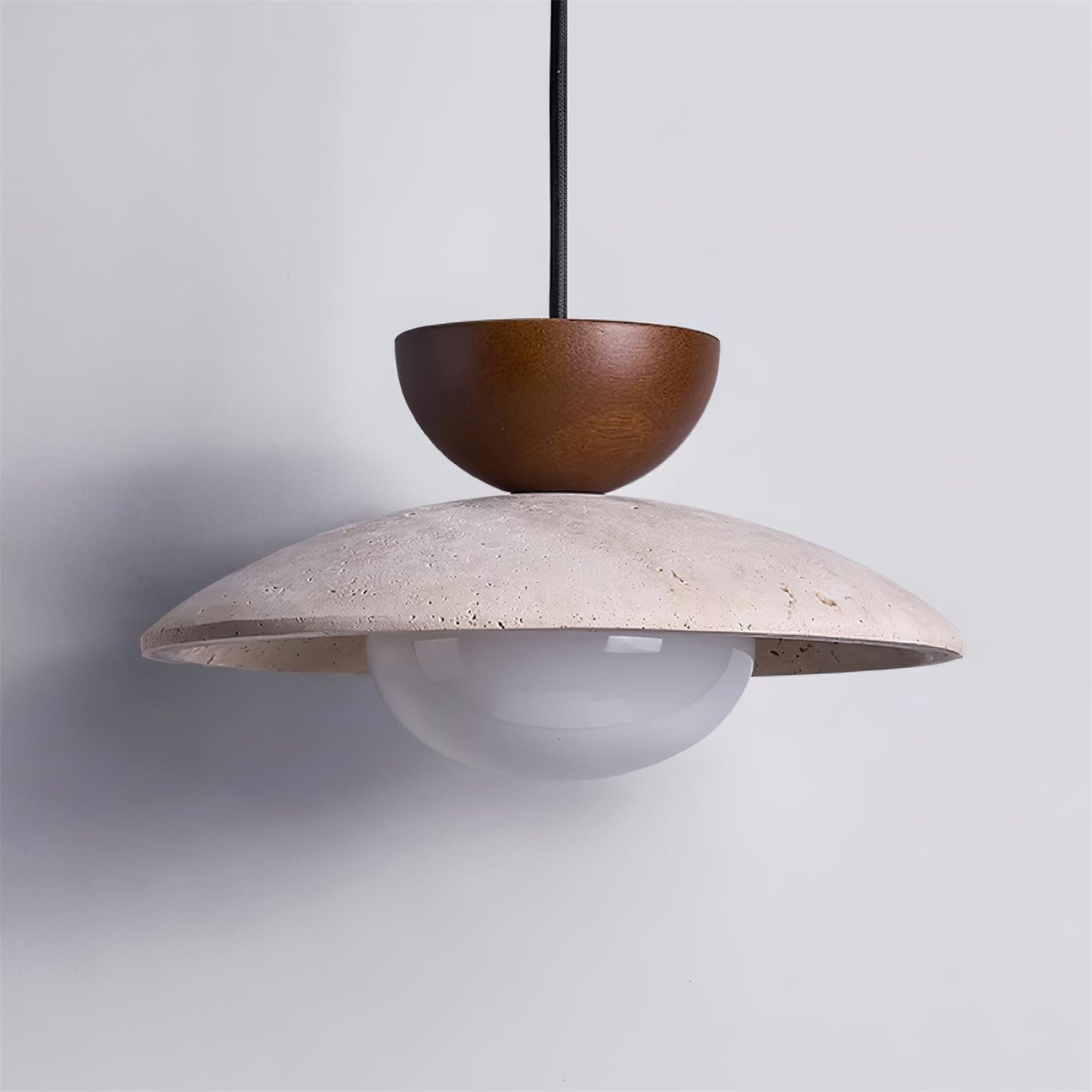 Pendant Lamp Minimalist with Travertine Shade and Globe Bulb