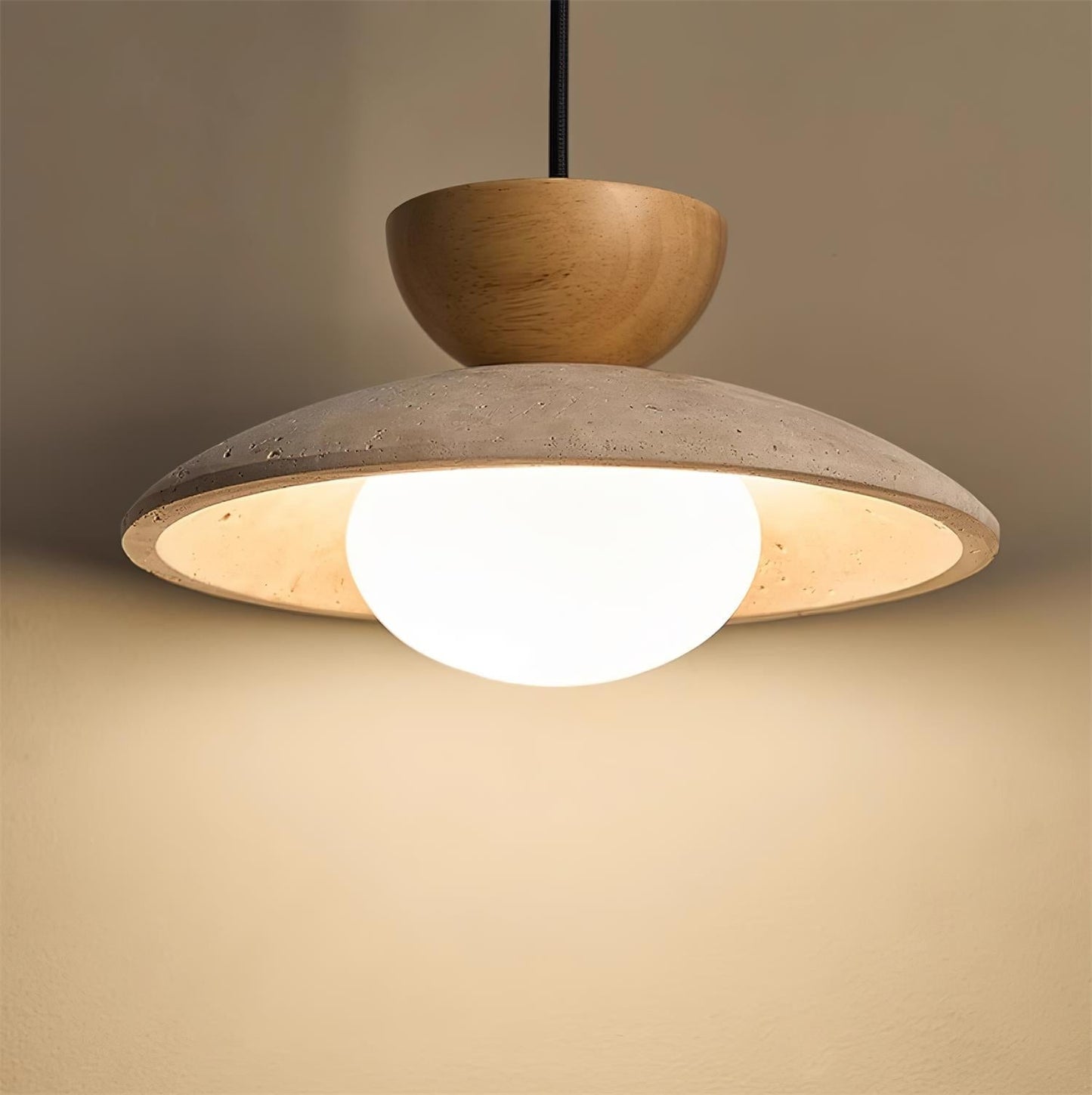 Pendant Lamp Minimalist with Travertine Shade and Globe Bulb