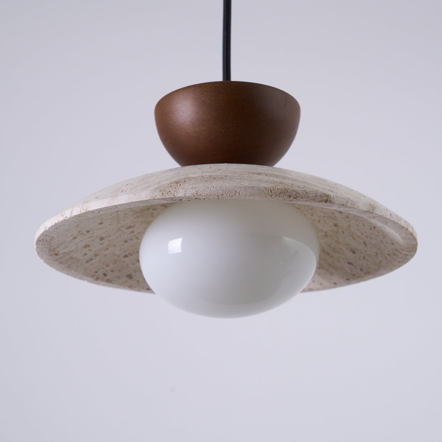 Pendant Lamp Minimalist with Travertine Shade and Globe Bulb
