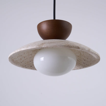 Pendant Lamp Minimalist with Travertine Shade and Globe Bulb