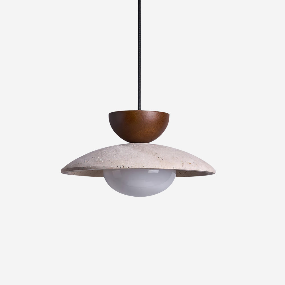 Pendant Lamp Minimalist with Travertine Shade and Globe Bulb