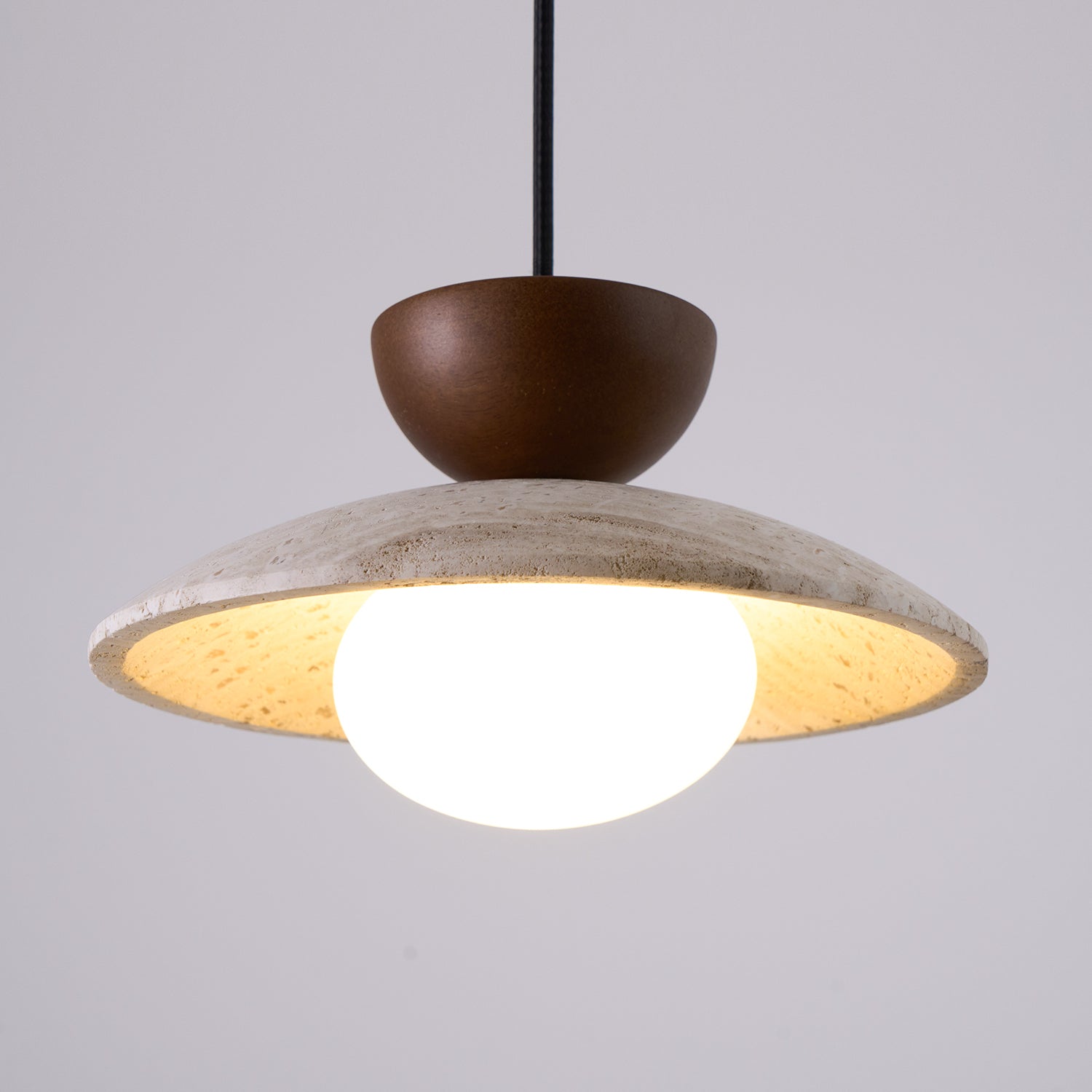 Pendant Lamp Minimalist with Travertine Shade and Globe Bulb