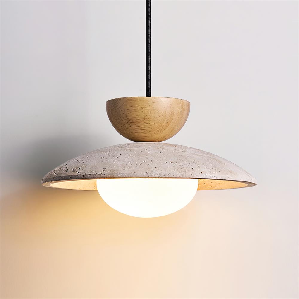 Pendant Lamp Minimalist with Travertine Shade and Globe Bulb
