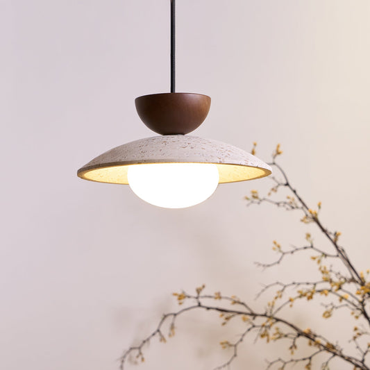 Pendant Lamp Minimalist with Travertine Shade and Globe Bulb
