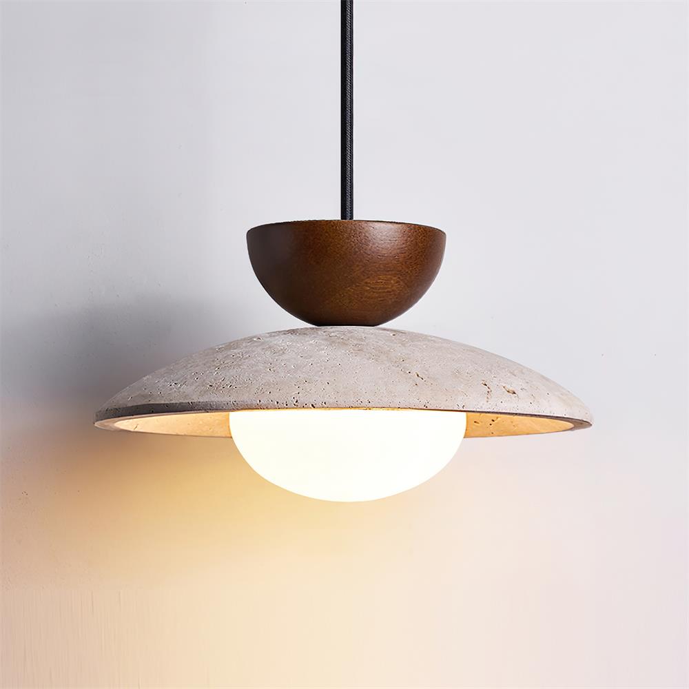 Pendant Lamp Minimalist with Travertine Shade and Globe Bulb