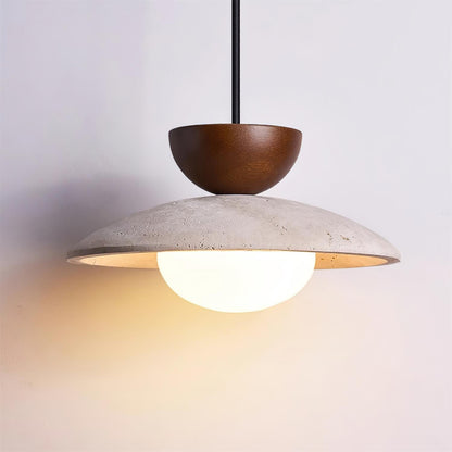 Pendant Lamp Minimalist with Travertine Shade and Globe Bulb