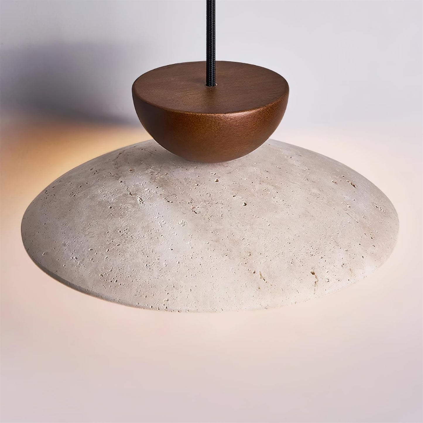 Pendant Lamp Minimalist with Travertine Shade and Globe Bulb