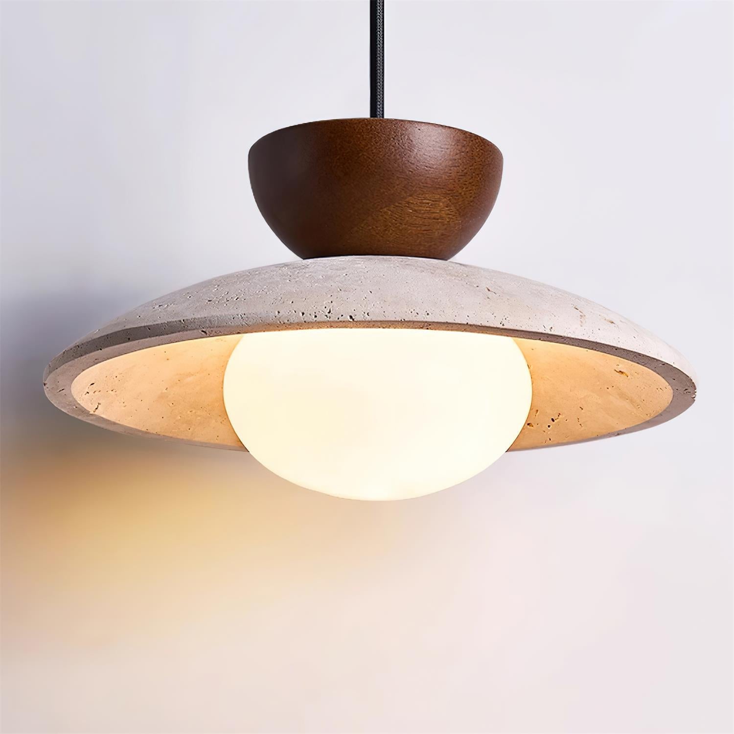 Pendant Lamp Minimalist with Travertine Shade and Globe Bulb