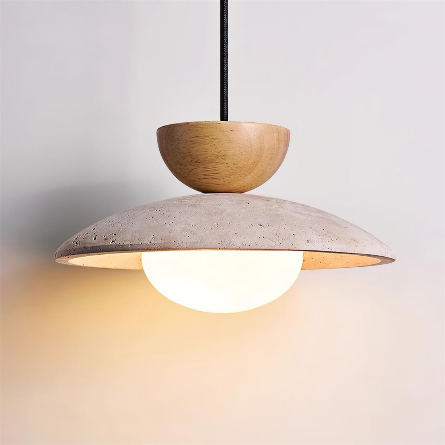 Pendant Lamp Minimalist with Travertine Shade and Globe Bulb