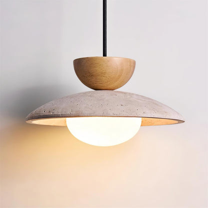 Pendant Lamp Minimalist with Travertine Shade and Globe Bulb