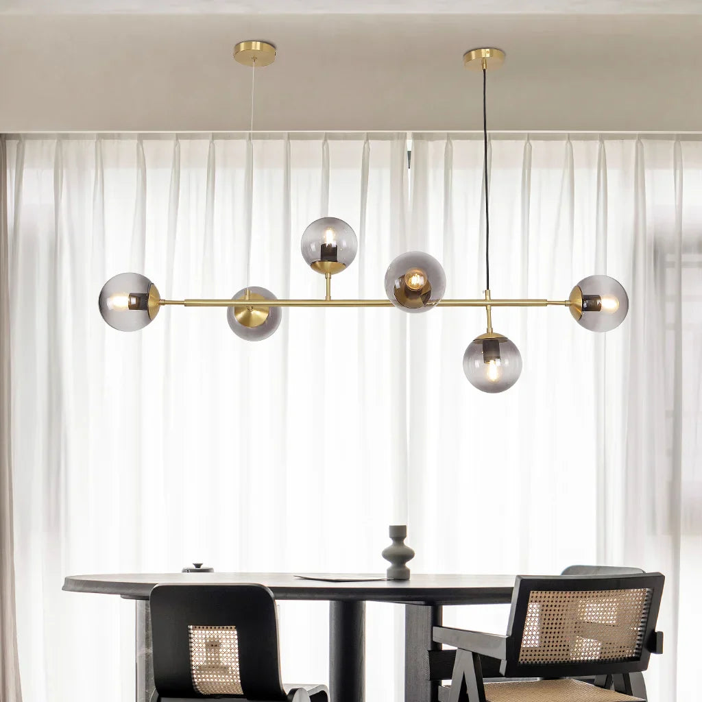 Pendant Lamp Modern Art Deco with 6 Globe Shades and Adjustable Height