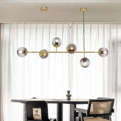 Pendant Lamp Modern Art Deco with 6 Globe Shades and Adjustable Height