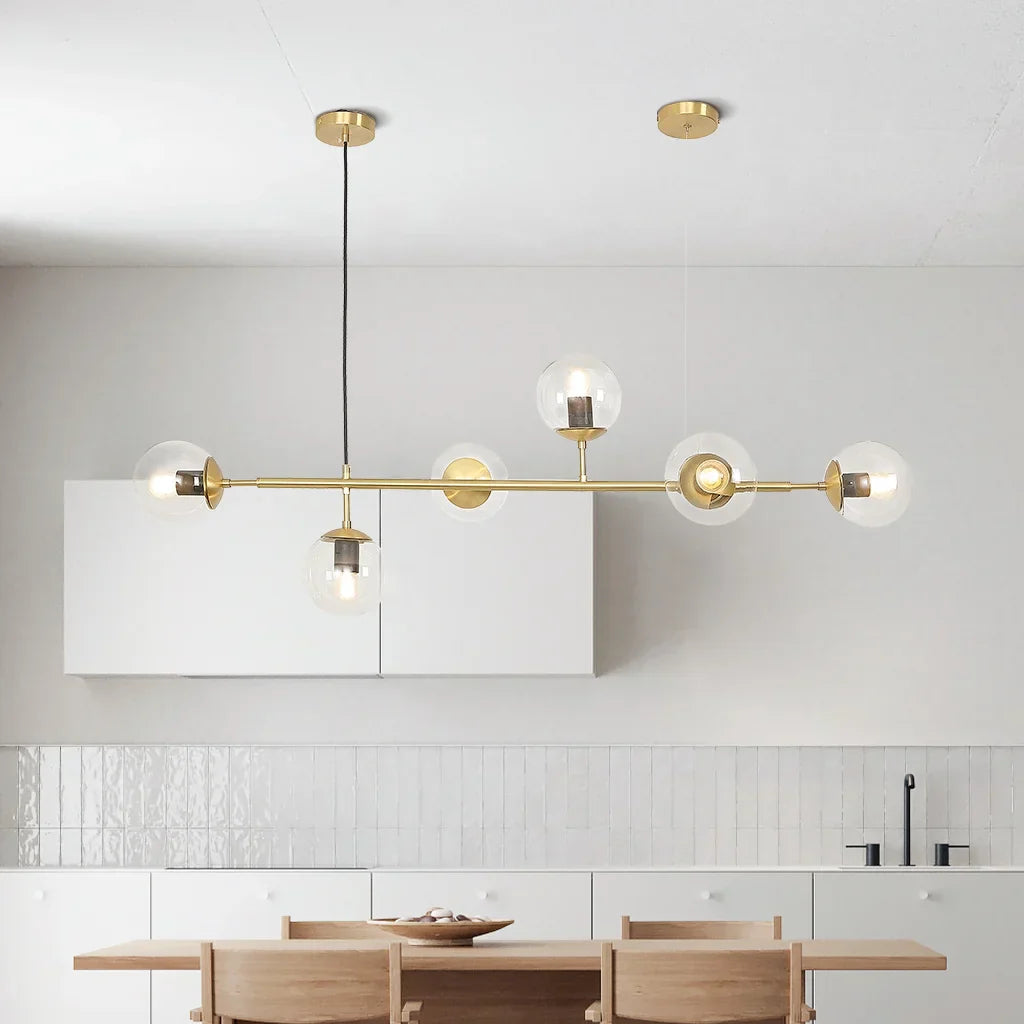 Pendant Lamp Modern Art Deco with 6 Globe Shades and Adjustable Height